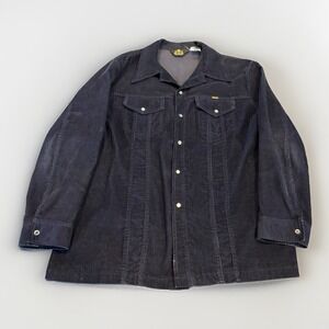 Vintage Blue Bell Maverick Corduroy 70s Pearl Snap XL Retro Western Shirt Blue